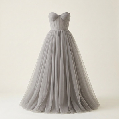 Lighter Grey tulle dress, square front view