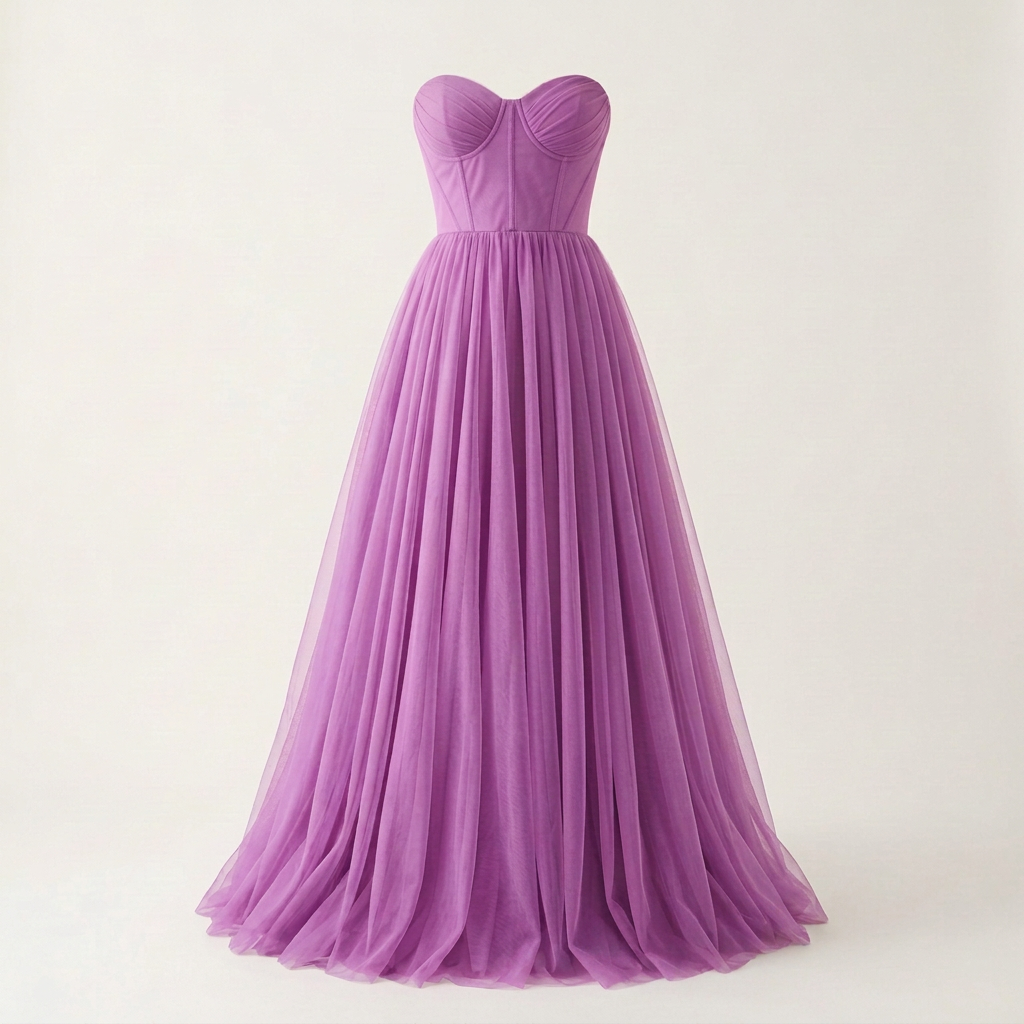 Lighter pinkish-purple Pansy tulle dress, square front view