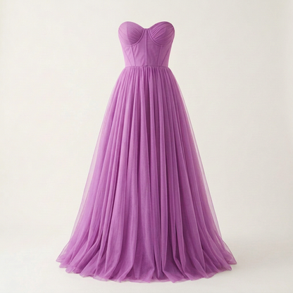 Lighter pinkish-purple Pansy tulle dress, square front view