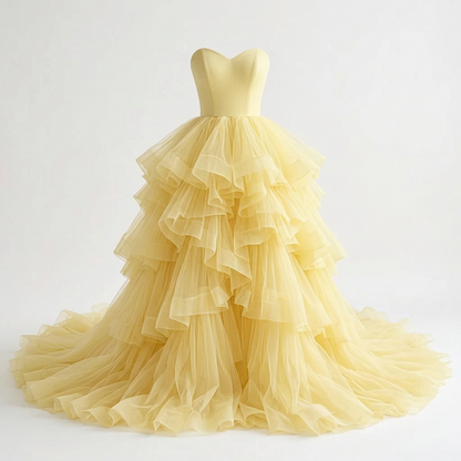 Maize formal tulle dress, square front view