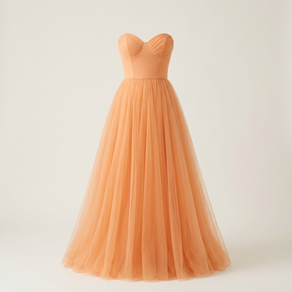 Melon formal tulle dress, square front view