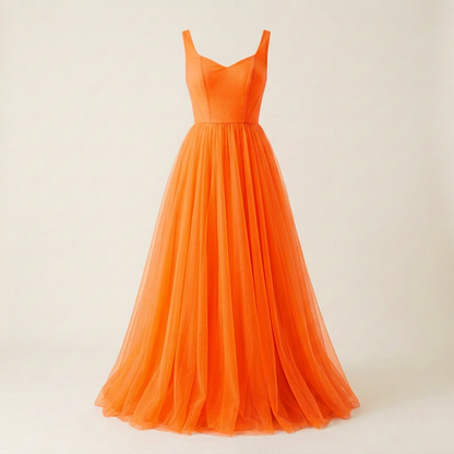 Neon Orange tulle dress, square front view