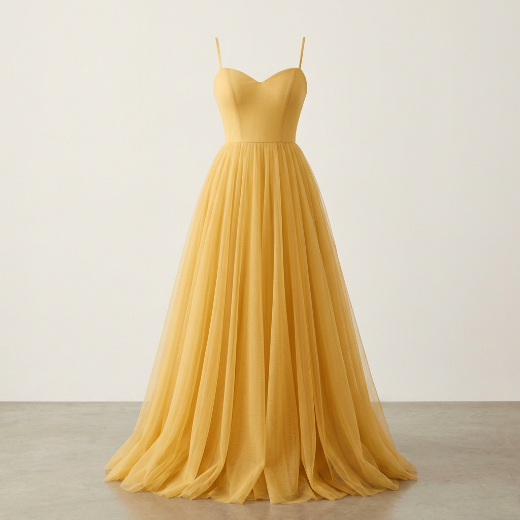 New Gold formal tulle dress, square front view