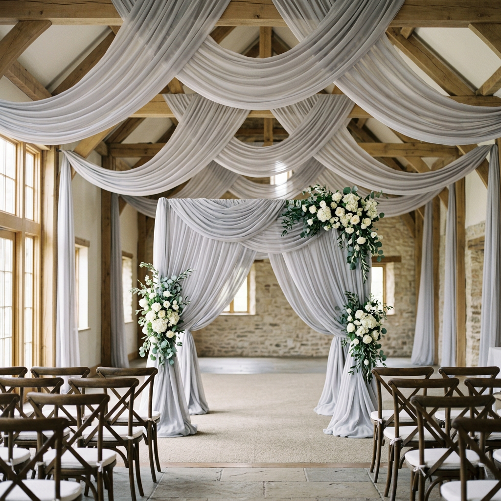 Oyster Grey tulle event draping
