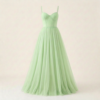 Paler Mint Green tulle dress, square front view