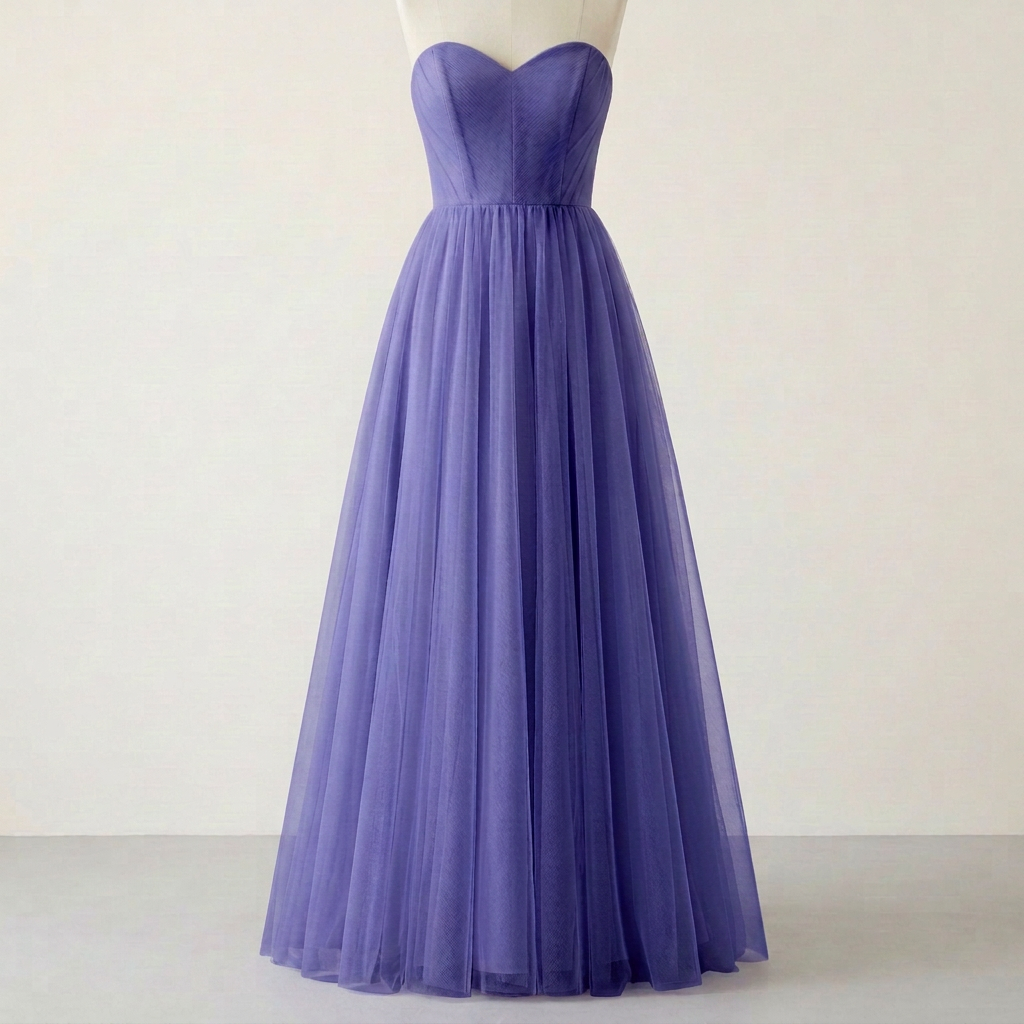Slightly bluer Lavender tulle dress, square front view