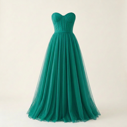 Slightly brighter Teal tulle dress, square front view