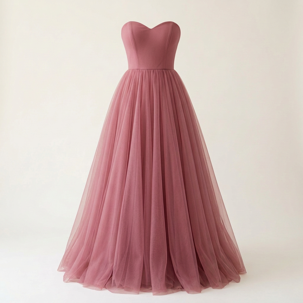Slightly darker Dusty Rose tulle dress, square front view