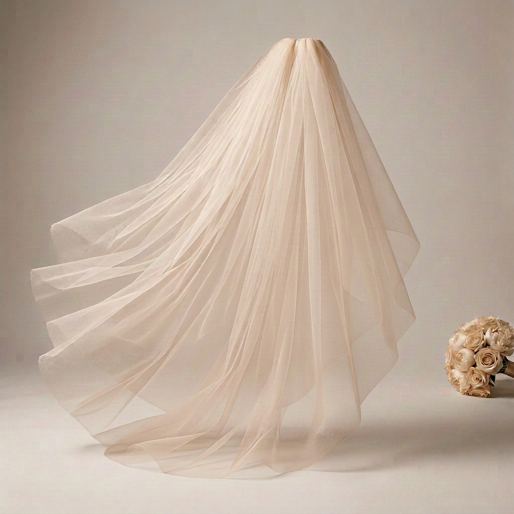 Slightly lighter beige veil and matching bouquet