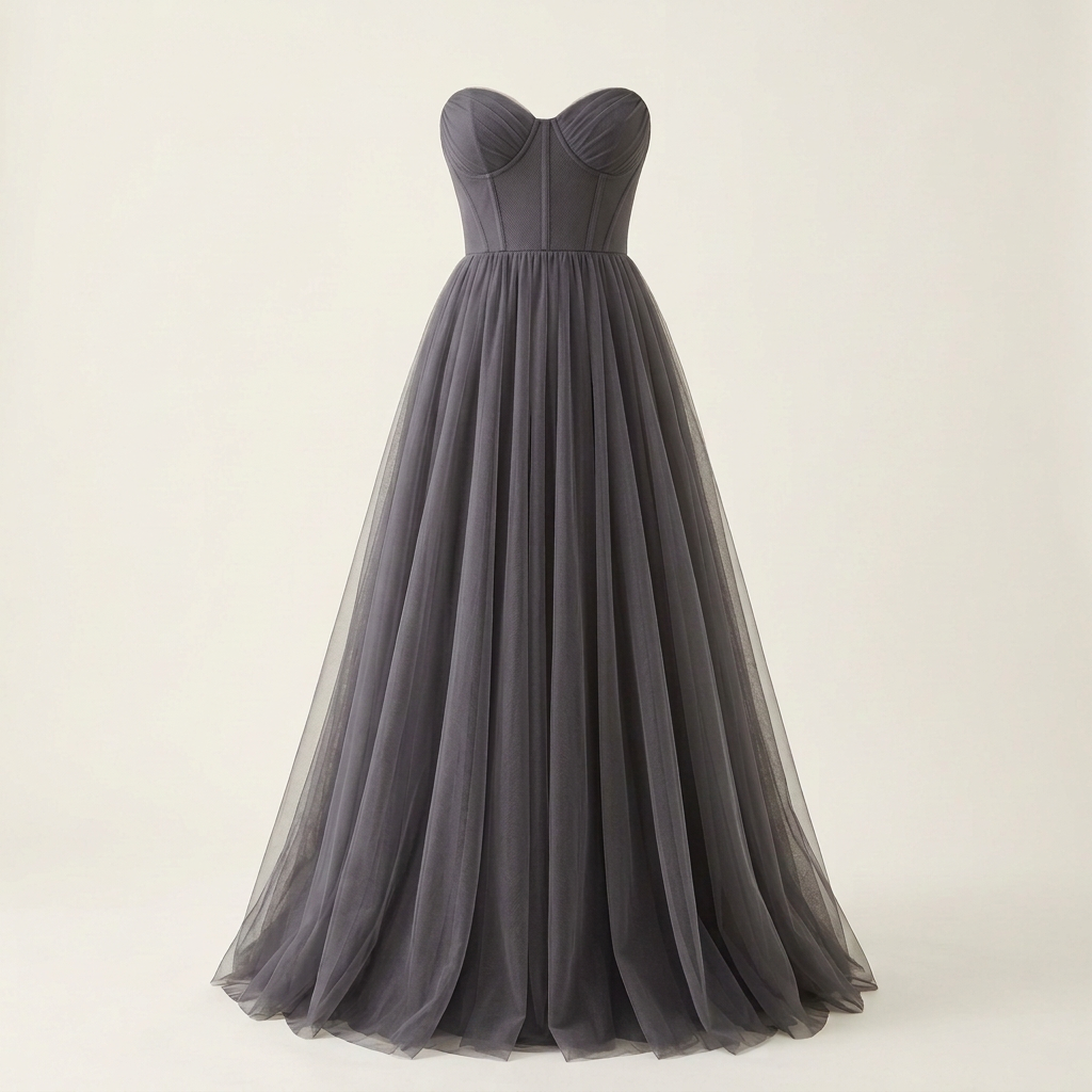 Slightly lighter Charcoal tulle dress, square front view