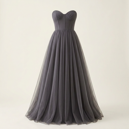 Slightly lighter Charcoal tulle dress, square front view