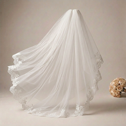 Soft-white veil with floral lace trim