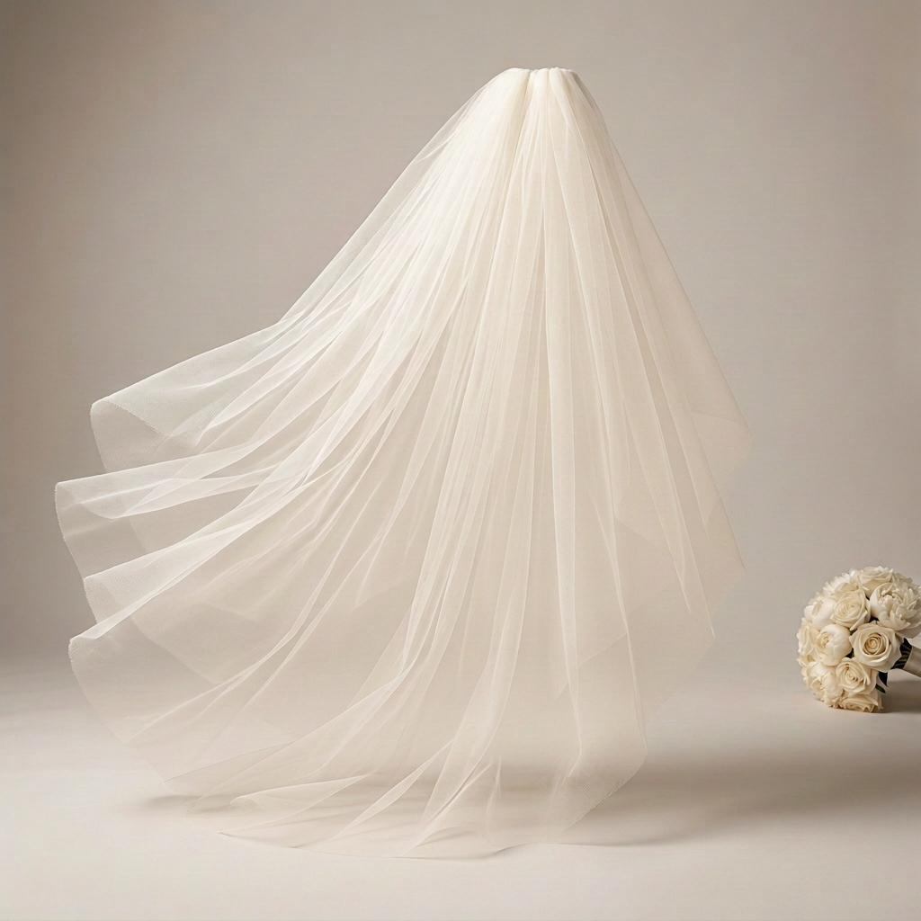 Very light ivory veil and matching bouquet