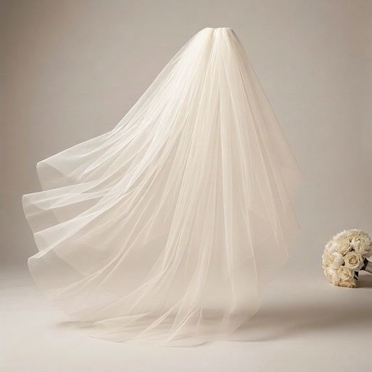 Very light ivory veil and matching bouquet