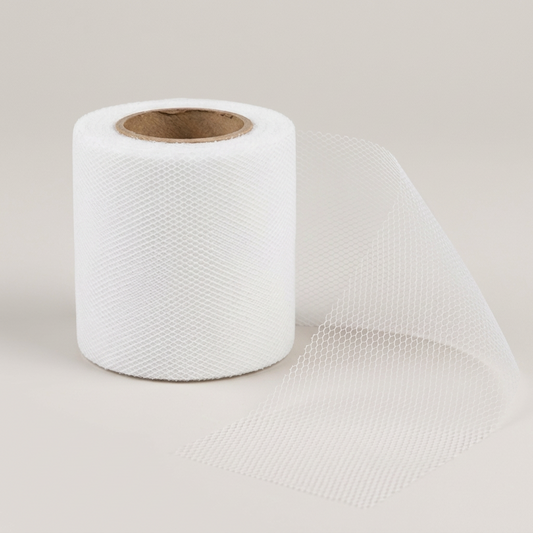 White 3-inch tulle net mesh roll in the original square layout