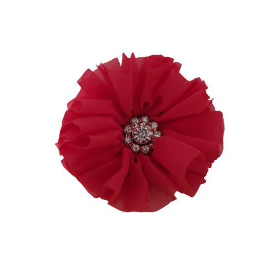 Rhinestone Chiffon Ruffled Flower 1.5" - Hot Pink - TLC